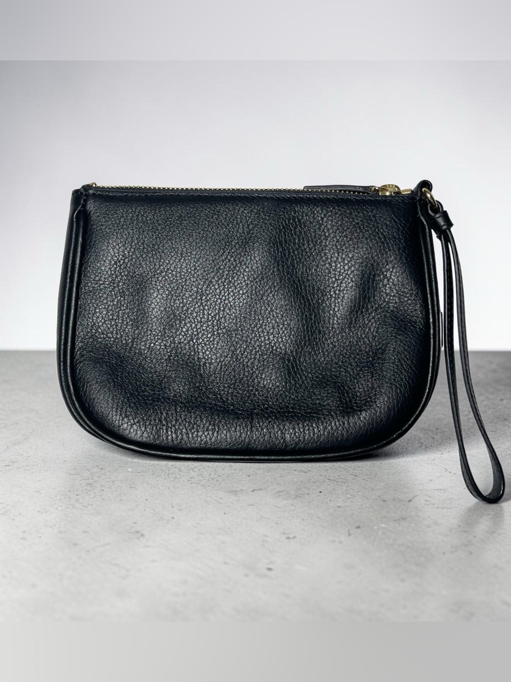 Talbots Black Pebbled Genuine Leather Wristlet Larger Size Clutch Unused